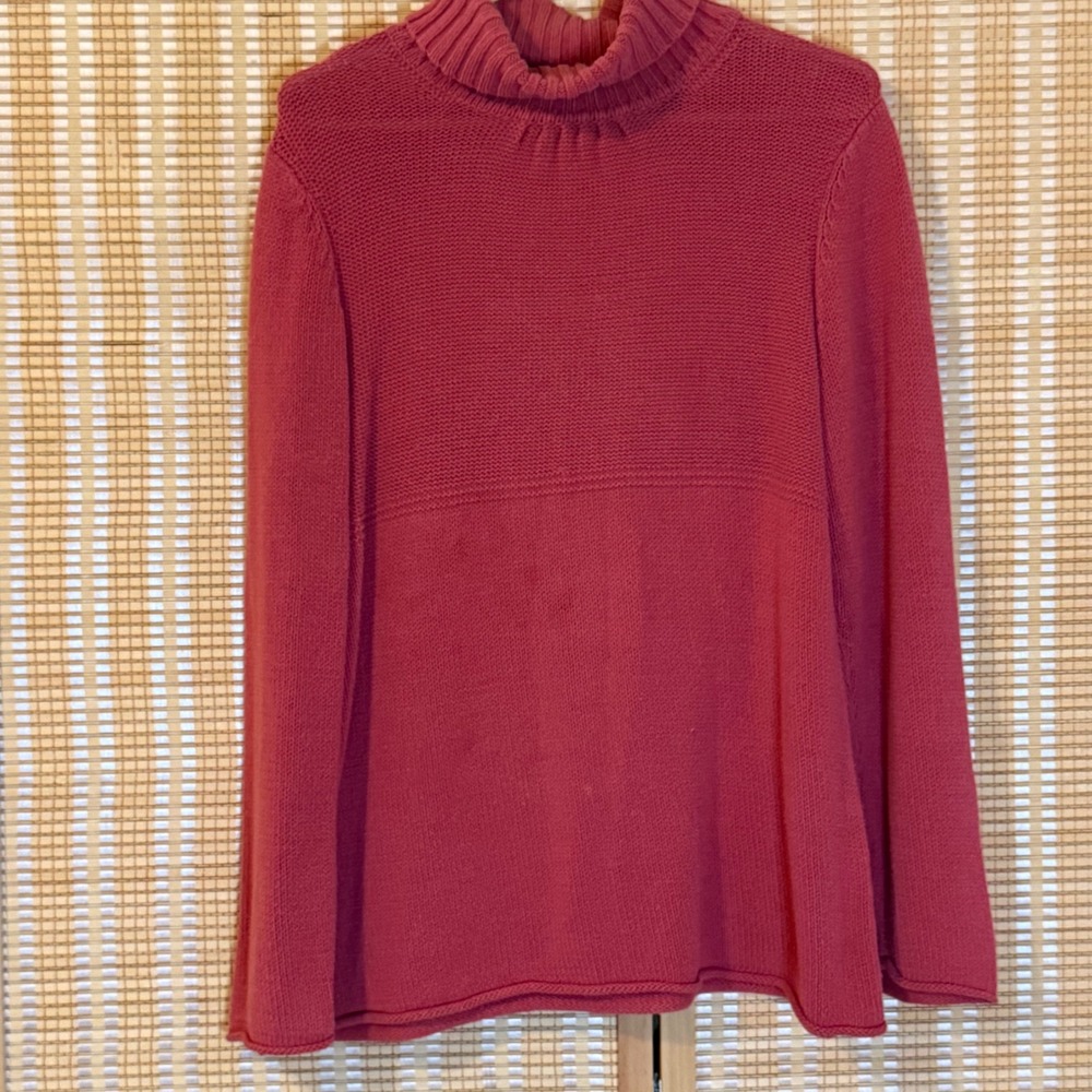 Talbots Coral Pink Cotton Blend Turtleneck Knit Sweater Long Sleeve Rolled Hem L